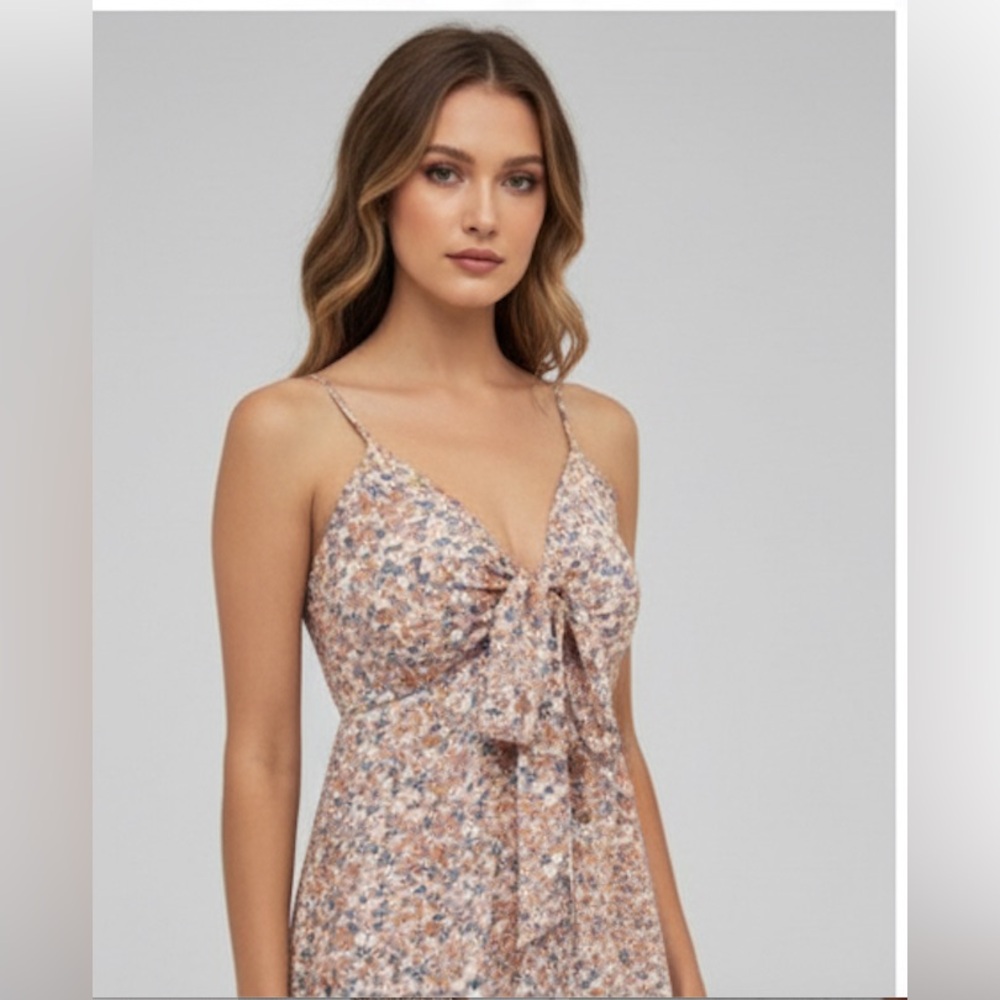 Floral Asymmetrical Hem Spaghetti Strap Midi Dress - Picture 2 of 9